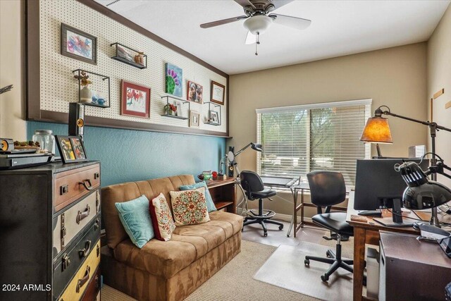 office area with ceiling fan