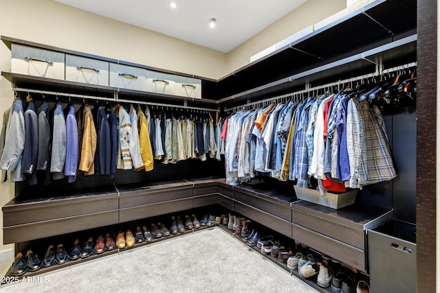 walk in closet with carpet