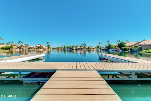 view of dock with a water view