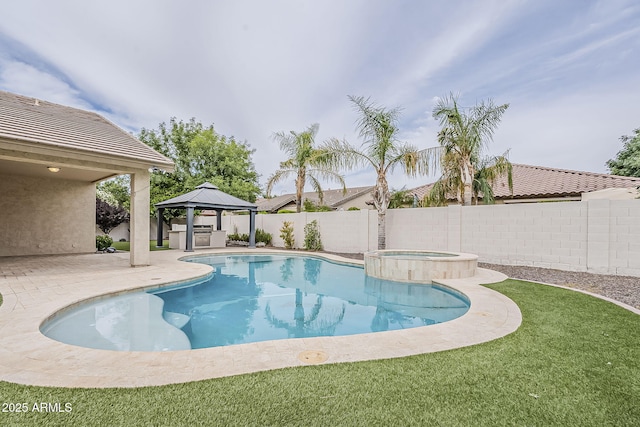 4067 S White Dr, Chandler, AZ 85249 - view of swimming pool featuring a gazebo, a patio, and a pool with connected hot tub
