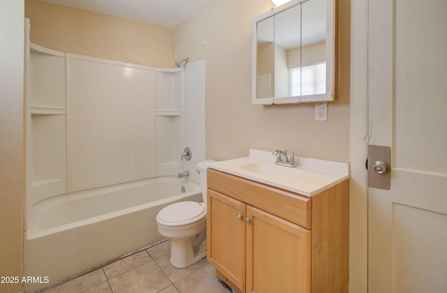 full bathroom featuring vanity,  shower combination, tile patterned floors, and toilet