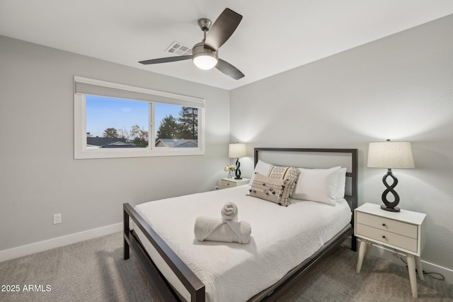 bedroom featuring ceiling fan and carpet flooring