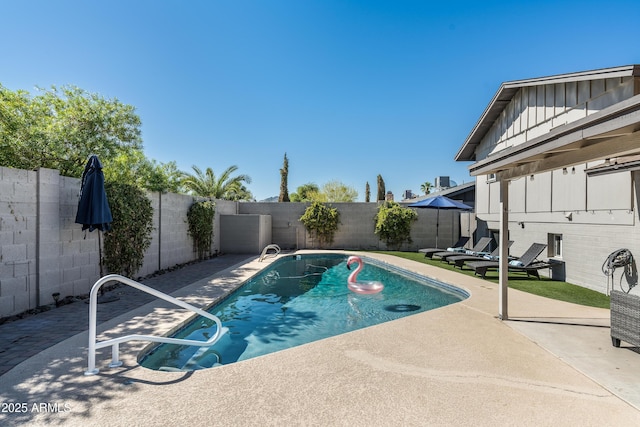 view of swimming pool with a patio