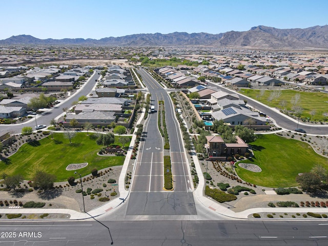 aerial view with a mountain view and a residential view