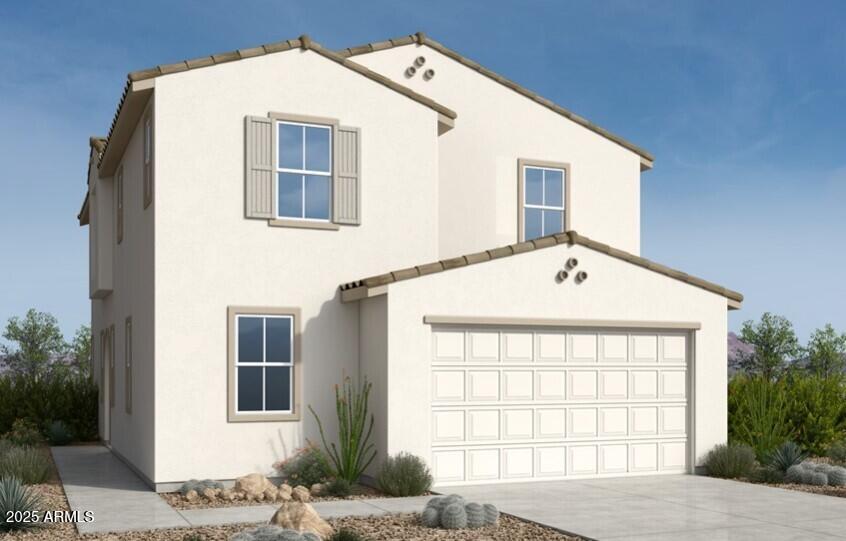 25172 N 165th Ln, Surprise, AZ 85387 - mediterranean / spanish house with stucco siding, concrete driveway, and an attached garage