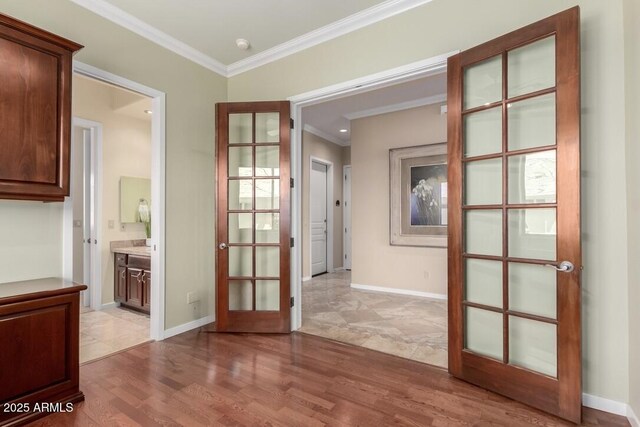 16540 E El Lago Blvd Unit 2, Fountain Hills, AZ 85268 - doorway featuring ornamental molding, wood finished floors, french doors, and baseboards
