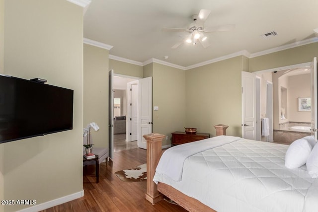 16540 E El Lago Blvd Unit 2, Fountain Hills, AZ 85268 - bedroom featuring wood finished floors, ornamental molding, baseboards, and a ceiling fan