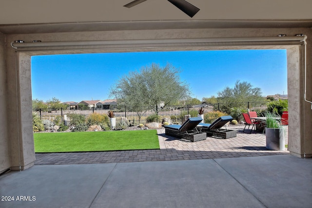 view of patio / terrace featuring an outdoor fire pit