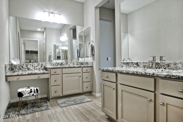 bathroom with vanity and wood-type flooring