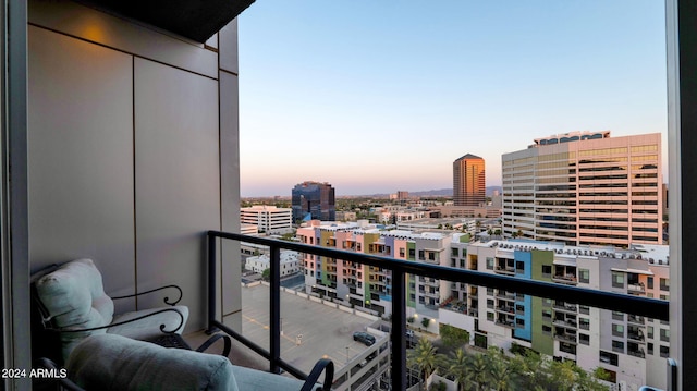 view of balcony at dusk