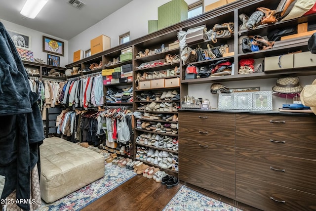 walk in closet featuring wood-type flooring