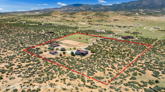 birds eye view of property featuring a mountain view