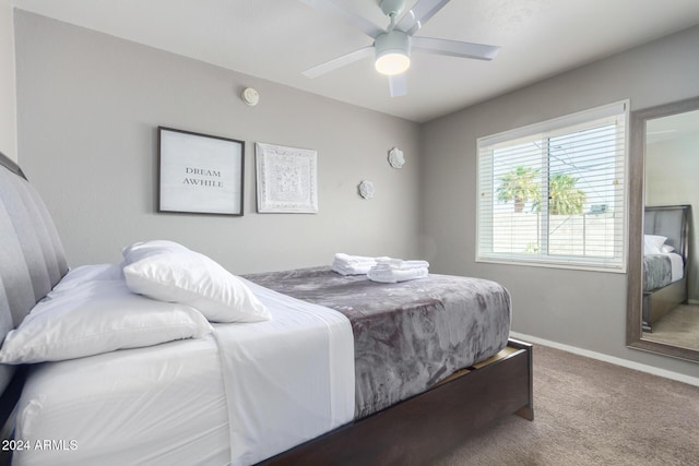 bedroom with carpet and ceiling fan