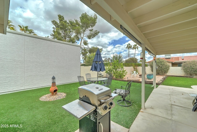 view of yard with a fenced backyard and a patio area