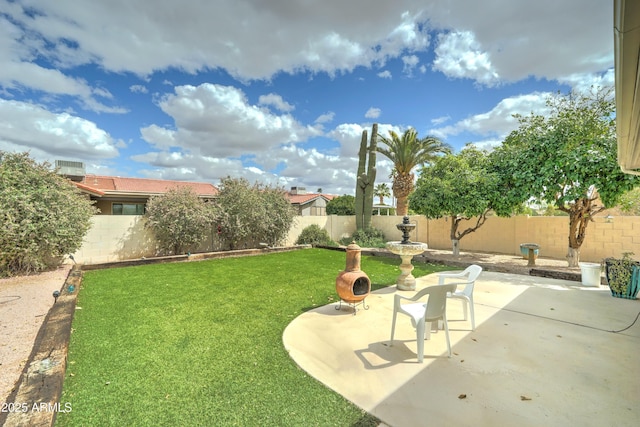 view of yard featuring a patio and a fenced backyard