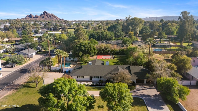 bird's eye view with a residential view and a mountain view
