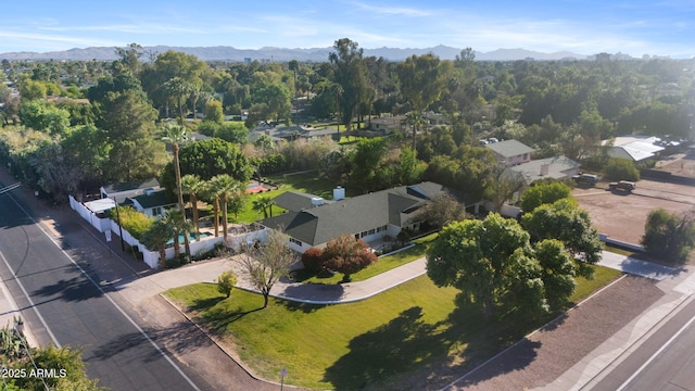 drone / aerial view featuring a mountain view