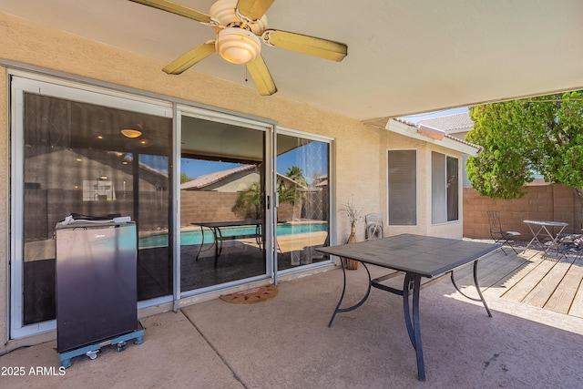 8510 W Joan De Arc Ave, Peoria, AZ 85381 - view of patio / terrace with a ceiling fan, outdoor dining space, fence, and a deck