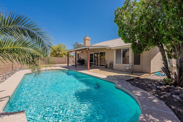 8510 W Joan De Arc Ave, Peoria, AZ 85381 - view of pool featuring a fenced backyard, a fenced in pool, a grill, and a patio
