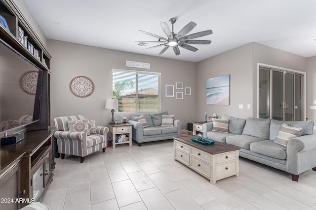 living room with ceiling fan