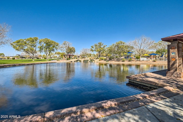 view of dock with a water view