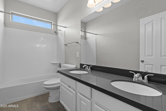 29302 N 126th Ln, Peoria, AZ 85383 - bathroom with toilet, shower / tub combination, double vanity, and wood finished floors