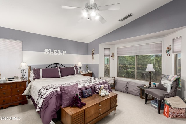 19822 N 108th Ave, Peoria, AZ 85373 - bedroom with light carpet, lofted ceiling, and ceiling fan