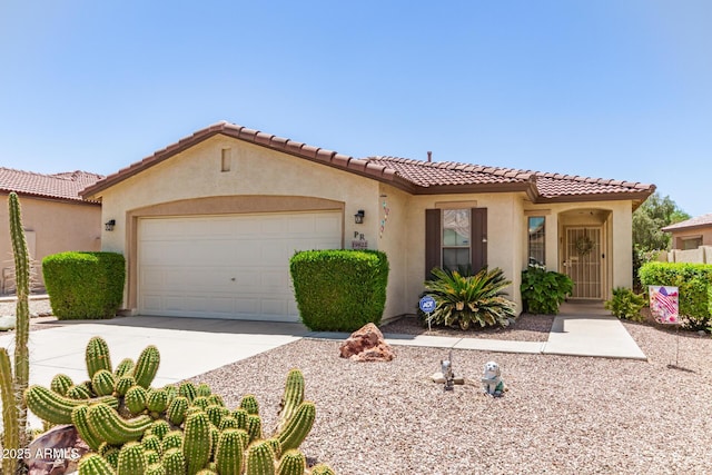19822 N 108th Ave, Peoria, AZ 85373 - mediterranean / spanish-style home featuring stucco siding, driveway, a garage, and a tiled roof