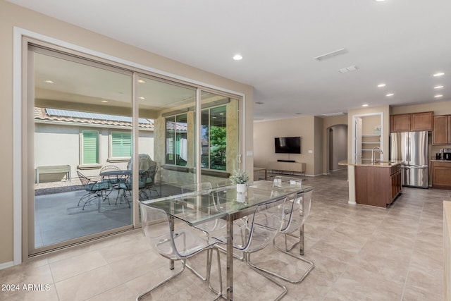 dining space with sink