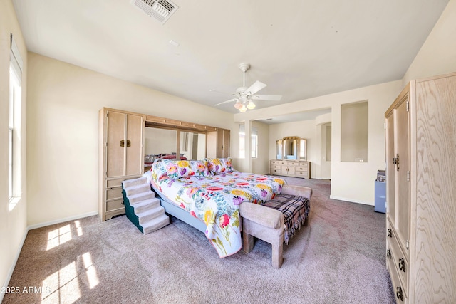 bedroom featuring carpet flooring and ceiling fan