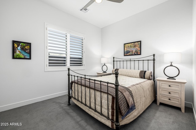 bedroom with carpet, baseboards, and ceiling fan