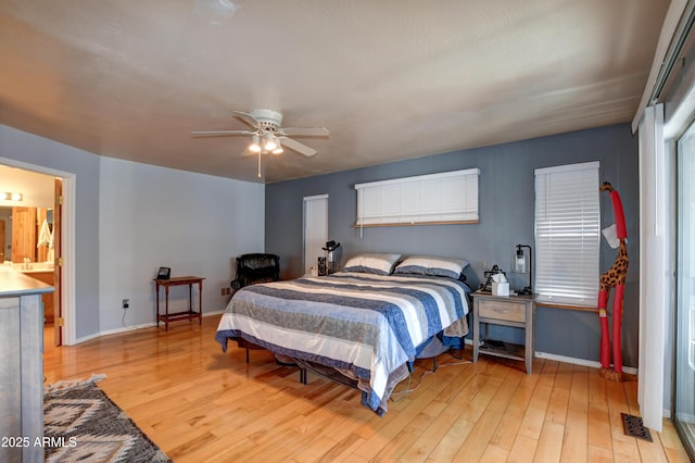 625 Shadow Mountain Dr, Prescott, AZ 86301 - bedroom featuring visible vents, baseboards, ceiling fan, and wood finished floors