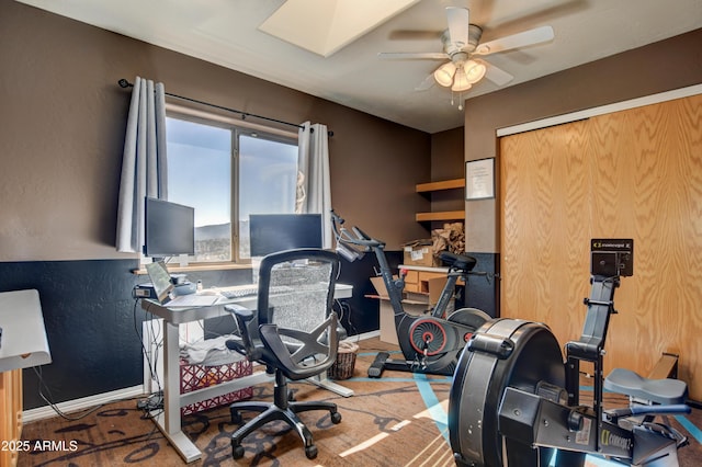 625 Shadow Mountain Dr, Prescott, AZ 86301 - office area with baseboards, a ceiling fan, and a skylight
