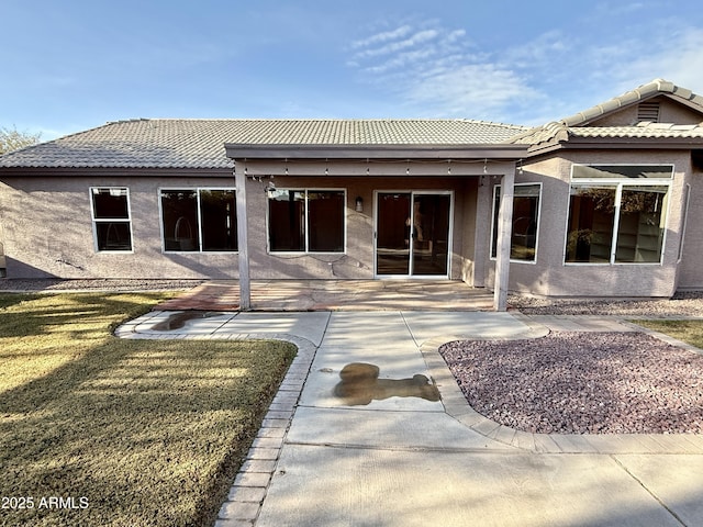 rear view of house featuring a patio and a yard