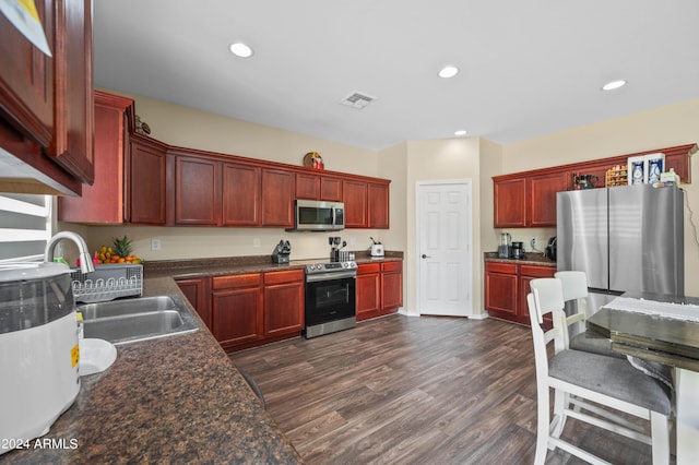 kitchen featuring sink, dark wood-type flooring, and appliances with stainless steel finishes