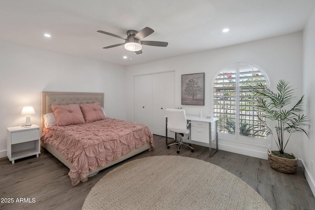8719 E San Marino Dr, Scottsdale, AZ 85258 - bedroom with baseboards, wood finished floors, and recessed lighting