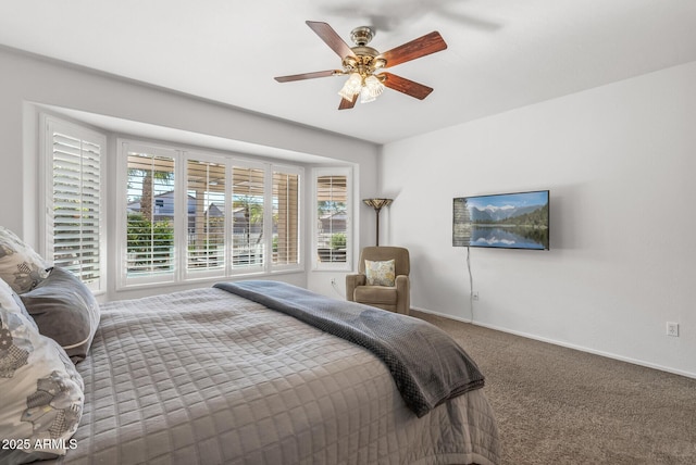 bedroom featuring ceiling fan and carpet floors