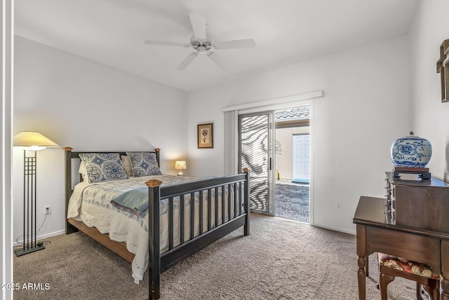 bedroom featuring ceiling fan and carpet floors