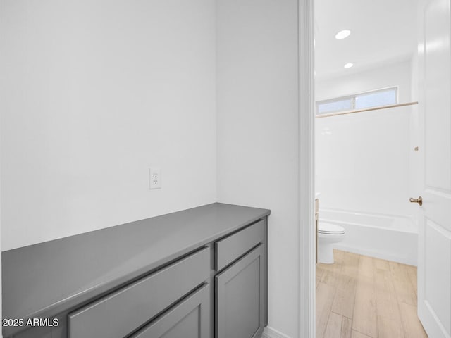 17815 W Denton Ave, Litchfield Park, AZ 85340 - full bathroom with toilet, a bath, wood finished floors, and recessed lighting