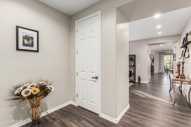 corridor with dark wood-type flooring