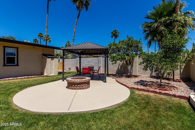 1535 E Kenwood St, Mesa, AZ 85203 - view of patio / terrace with a gazebo and a fire pit