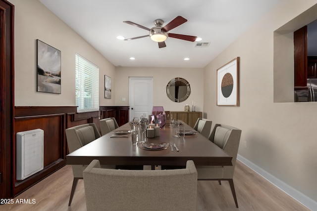 1535 E Kenwood St, Mesa, AZ 85203 - dining area with ceiling fan, light wood finished floors, and recessed lighting
