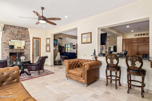 living room with ceiling fan