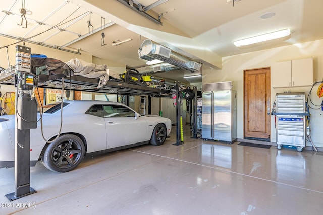 garage with built in fridge