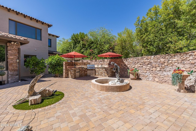 view of patio featuring area for grilling and exterior kitchen