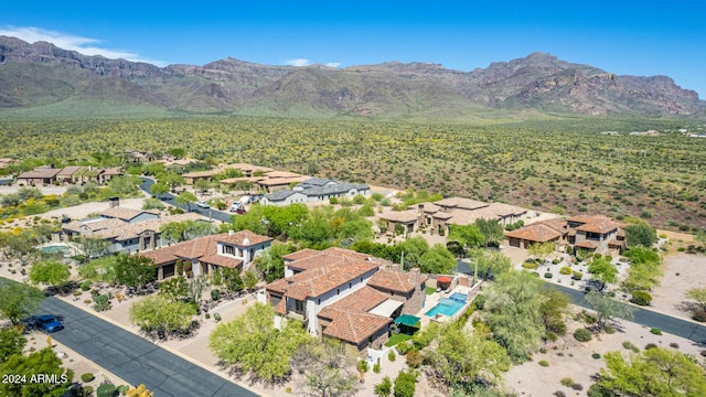 drone / aerial view featuring a mountain view