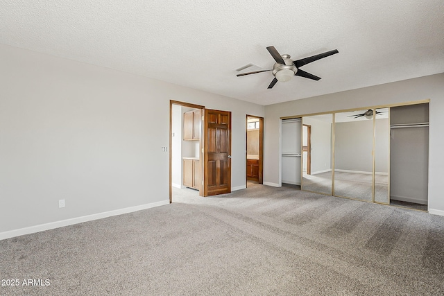 4627 E Mcneil St, Phoenix, AZ 85044 - unfurnished bedroom with baseboards, light carpet, a textured ceiling, a closet, and ceiling fan