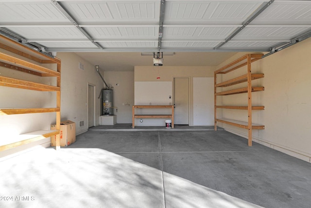 garage with a garage door opener and gas water heater