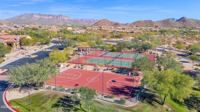 aerial view featuring a residential view and a mountain view