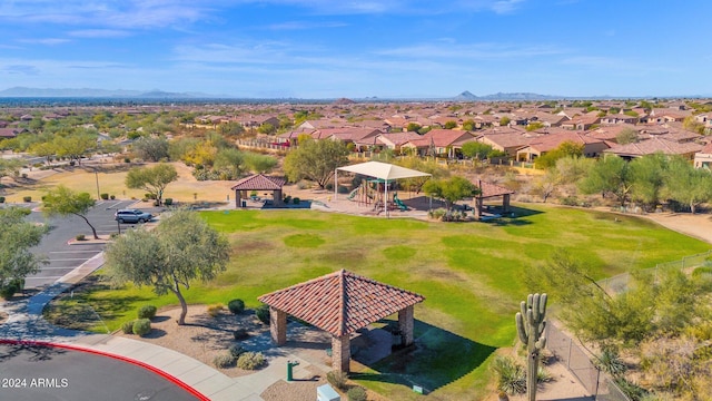 birds eye view of property featuring a residential view and a mountain view